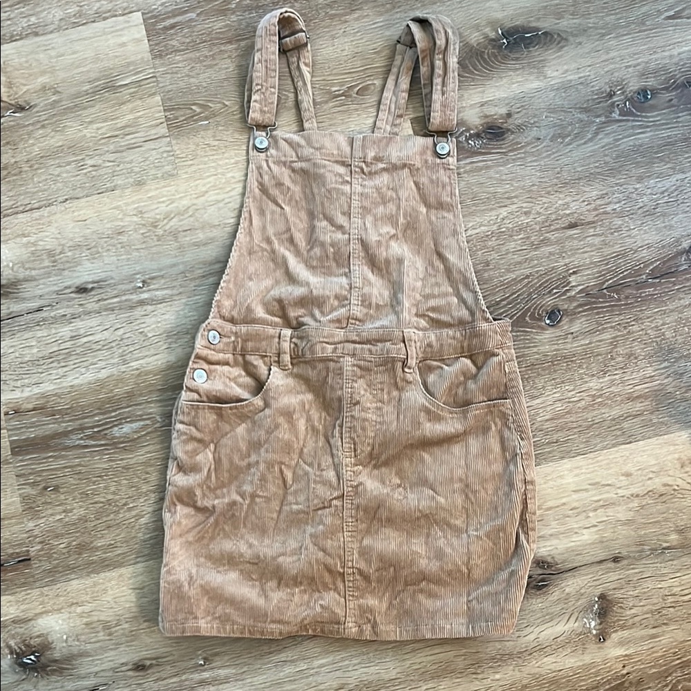 Tan Corduroy Overall Dress